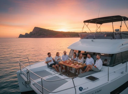 Sunset privé en catamaran, snorkeling, scooter sous-marin & apéritif - Expérience Côte d'Azur