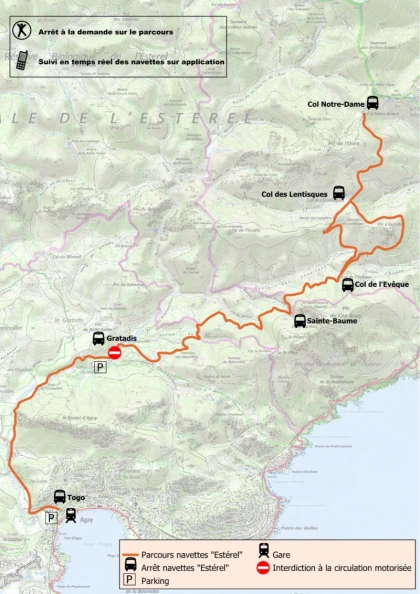 Navette de l'Estérel : arrêts et horaire