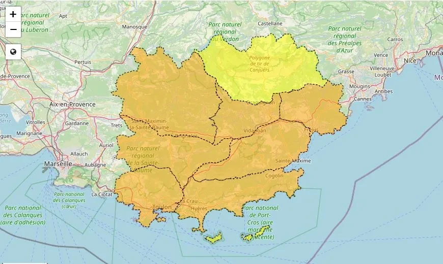 Carte du massif de l'Estérel zone ouverte ou fermée